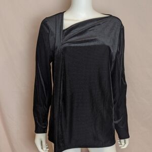Alfani Black Ribbed Velour Long Sleeve Geometric Blouse size Large